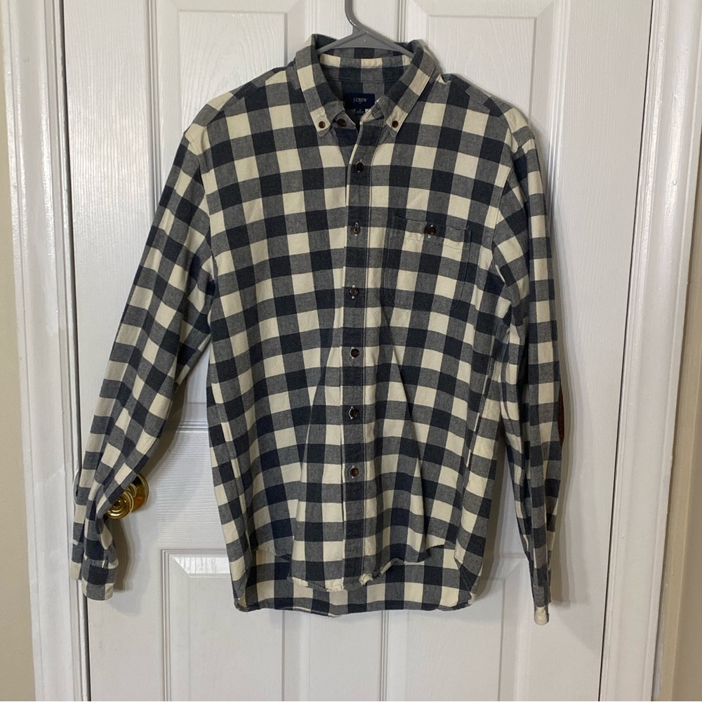 J.Crew Plaid Flannel with Elbow Patches- Men’s Medium